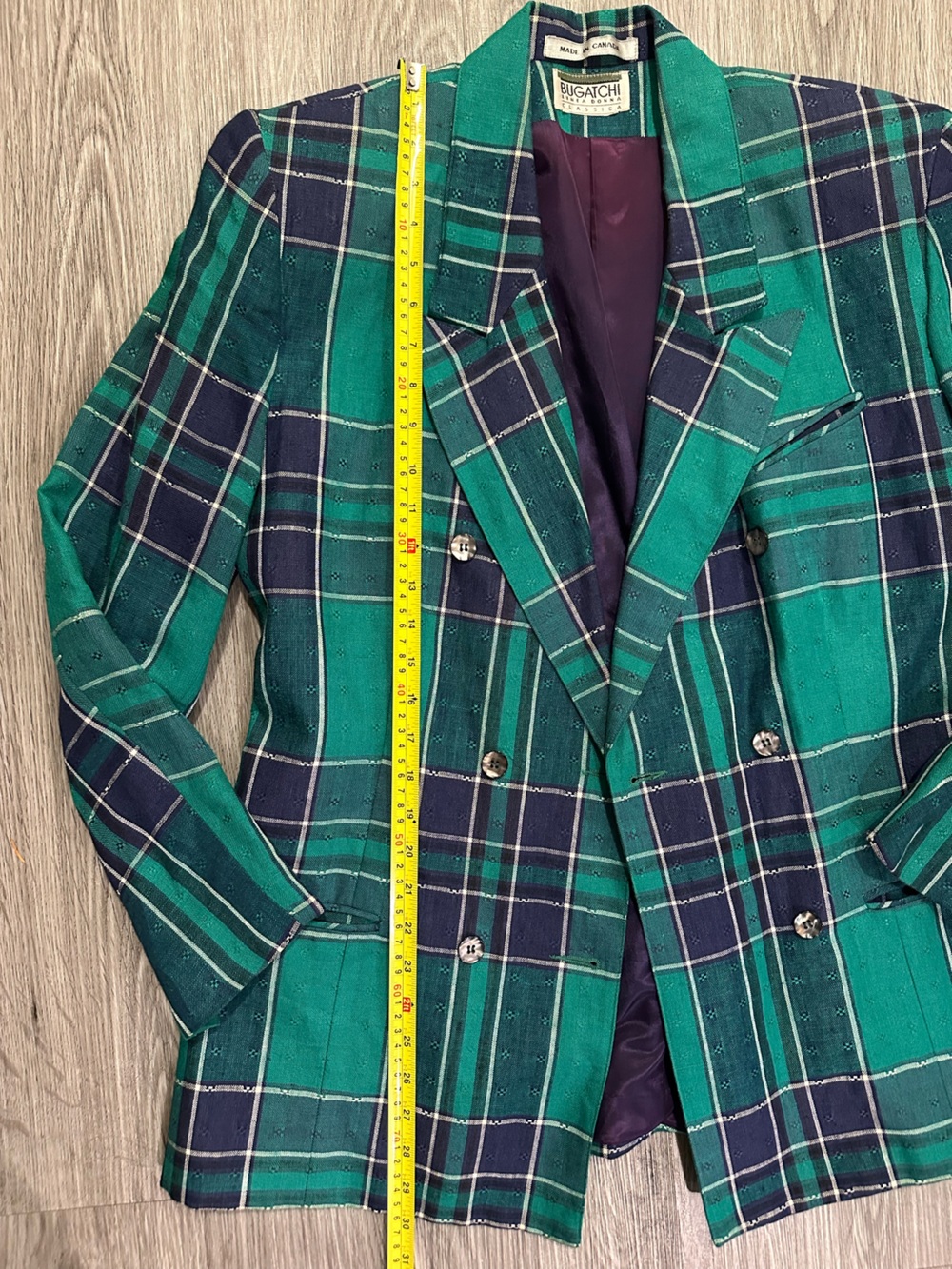 Bugatchi Linea Donna Vintage VTG Women’s Green & Navy Plaid 90s Blazer Oversized - Picture 9 of 12